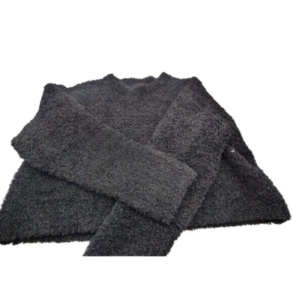 Halogen Boucle Cropped Teddy Bear Sweater, Black, L - Picture 3 of 9